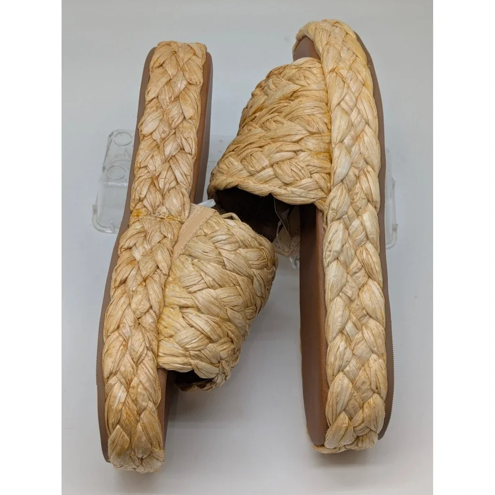 A New Day Casey Raffia Platform Slide Sandals Beige Women's Size 10 NWT
